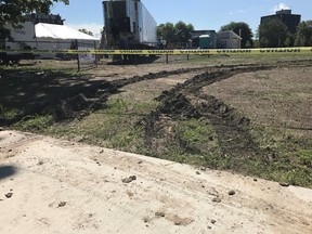 Damage is shown Friday caused from a vehicle driving in Centennial Park. City of Sarnia officials are asking anyone with information to contact police. (Submitted)