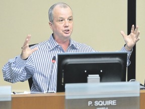 Coun. Phil Squire speaks during a decisive debate about bus rapid transit at city hall on May 15.  (Free Press file photo)