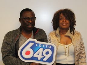 Joseph Nsiah and Jean Taylor from Edmonton won $1 million from the June 14 Lotto 6/49 guaranteed prize draw from a ticket purchased at a Mill Woods 7-Eleven.
