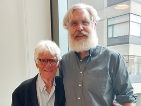 The author enjoys a chat with Dr. George Church, a towering figure in the science world, who says our aging population is one of our major health problems. (Photo supplied)