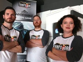 Mike Hensen/The London Free Press
Trapdoor London?s Derek Noon braces for hordes of Warframe fans expected at Saturday?s Tennocon video-game convention at London Convention Centre. Trapdoor created a Warframe-themed escape room for the event.