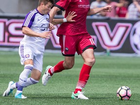 Fury FC’s Tucker Hume fights for the ball during a recent match. Toronto FC II is up next. Errol McGihon/Postmedia Network