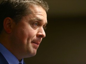 Andrew Scheer, Conservative leader and leader of the opposition speaks in Calgary, Alta. on Friday July 7, 2017. Scheer responded to the Omar Kadhr lawsuit settlement.