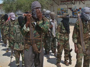 Al-Qaida-linked al-Shabab recruits are seen in a March 5, 2012 file photo.  (Mohamed Abdiwahab/AFP/Getty Images)