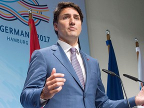 Prime Minister Justin Trudeau speaks to the media during his closing news conference at the G20 summit Saturday, July 8, 2017 in Hamburg, Germany. THE CANADIAN PRESS/Ryan Remiorz