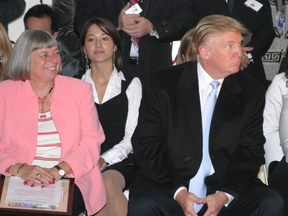 Late Toronto Councillor Pam McConnell is seen here in 2012 with future U.S. President Donald Trump when he was in town for the opening of the Trump International Hotel and Tower. (Joe Warmington/Toronto Sun)