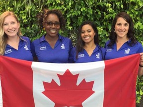 From left to right: Shannon Peacocke, Rosebell Asiri, Shrina Patel and Naomi Nadeau. They are working as "ambassadors" in the downtown core, answering questions, referring people to services and communicating with business owners.