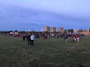 A crowd assembled at Callingwood Park on Saturday, July 1, 2017 to see a fireworks show unaware that the event had been moved to Talmud Torah Sports Field. Submitted photo by Ryan McKay