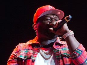 50 Cent performs at Bluesfest on Saturday night.