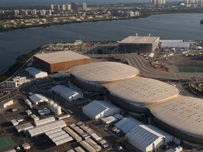 In this July 4, 2016 file photo, the Olympic Park of the 2016 Olympics is seen from the air, in Rio de Janeiro, Brazil. The International Olympic Committee said on Sunday, July 9 2017, that it has declined to step in and help Rio Olympic organizers with a debt estimated at between $35-40 million. (AP Photo/Felipe Dana, File)