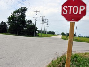 This intersection at the corner of Line 36 and Road 180 (which leads to Hydro Station Road in Huron East) is a dangerous intersection, and a couple of Huron East residents are asking West Perth for more safety warnings to prevent future accidents both here and at Line 32 south of Highway 8. ANDY BADER/MITCHELL ADVOCATE