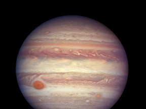 This April 3, 2017 file image shows the planet Jupiter when it was at a distance of about 668 million kilometers (415 million miles) from Earth.(NASA, ESA, and A. Simon (GSFC) via AP, File)