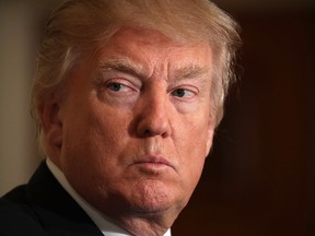 U.S. President Donald Trump holds a news conference with NATO Secretary General Jens Stoltenberg in the East Room of the White House April 12, 2017 in Washington, DC.  (Photo by Chip Somodevilla/Getty Images)