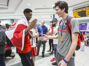 Canada Basketball R.J. Barrett and Danilo Djuricic arrive at Toronto Pearson International Airport after winning the U19M FIBA World Cup Championships on July 10, 2017. (Ernest Doroszuk/Toronto Sun/Postmedia Network)