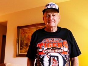 Bev Wilks wears his old Detroit Tigers hat from the last time they won the World Series. The 90-year-old Woodstock native will be throwing the first pitch at the Tiger's game next Sunday. (BRUCE CHESSELL/Sentinel-Review)