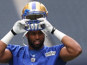 Jackson Jeffcoat watches closely during Winnipeg Blue Bombers practice on Tues., July 11, 2017. Kevin King/Winnipeg Sun/Postmedia Network