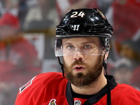 Viktor Stalberg of the Ottawa Senators looks on during warm-ups prior to Game 3 of the Eastern Conference Final against the Pittsburgh Penguins at Canadian Tire Centre on May 17, 2017. (Jana Chytilova/Freestyle Photo/Getty Images)