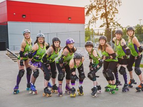 The Whitecourt Roller Derby League poses together (Submitted Photo | Melissa Baker).