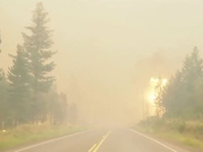 Video posted to social media by Sally Aitken shows a harrowing drive through wildfire ravaged British Columbia on July 10, 2017. (Twitter/Sally Aitken)