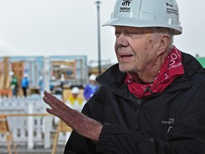 Former U.S. president Jimmy Carter during an interview while taking a break from the Habitat for Humanity house construction at the Carter Place build in southeast Edmonton, July 11, 2017.