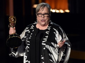 Actress Kathy Bates accepts Outstanding Supporting Actress in a Miniseries or Movie for 'American Horror Story: Coven' onstage at the 66th Annual Primetime Emmy Awards held at Nokia Theatre L.A. Live on August 25, 2014 in Los Angeles, California. (Photo by Kevin Winter/Getty Images)