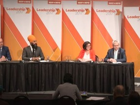 NDP leadership candidates take part in a debate in Saskatoon, SK on July 11, 2017. (Facebook/NDP)