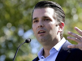 In this Nov. 4, 2016, file photo, Donald Trump Jr. campaigns for his father Republican presidential candidate Donald Trump in Gilbert, Ariz. (AP Photo/Matt York, File)