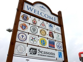 A welcome sign to Strathroy on Caradoc Street. File photo.