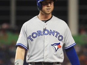 Justin Smoak of the Toronto Blue Jays and the American League reacts during the 88th MLB All-Star Game at Marlins Park on July 11, 2017. (Mike Ehrmann/Getty Images)