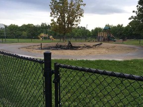 The kindergarten playground at Le Phare school was burned to the ground on Wednesday night.