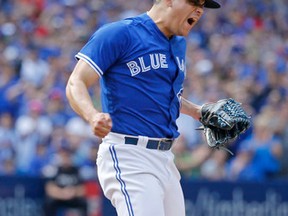 Roberto Osuna reacts to his 31st save as the Toronto Blue Jays beat the Boston Red Sox in Toronto on Sept. 9, 2016. (Michael Peake/Toronto Sun/Postmedia Network)