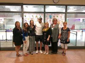 (Left to right): Katie Potter, Melissa Cammuso, Melissa Roetcisoender, Ryan O'Reilly, Elizabeth Dwyer, Anne Marie Thomson and Brenda Grant. Some of those who were involved with organizing the Hometown Heroes Hockey Game met today at Goderich-Huron YMCA.