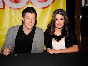 Cory Monteith (L) and Lea Michele (R) of GLEE sign copies of "Glee: The Musical Vol. 1" at the Roosevelt Field Mall on Monday, Nov. 2, 2009 in Garden City, New York. (Handout: Fox Broadcasting Co.)