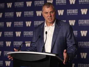 CFL commissioner Randy Ambrosie meets with media in Winnipeg on July 13, 2017, ahead of the Blue Bombers meeting with the Toronto Argonauts. (Kevin King/Winnipeg Sun/Postmedia Network)