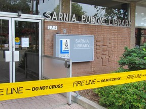 The Sarnia Public Library was closed following a minor fire in the basement. Staff and members of the public were evacuated safely and there were no injuries reported. (Paul Morden/Sarnia Observer)
