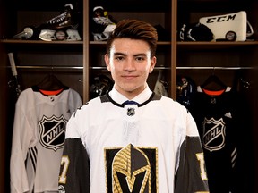 Nick Suzuki poses for a portrait after being selected 13th overall by the Vegas Golden Knights during the 2017 NHL Draft at the United Center on June 23, 2017 in Chicago, Illinois. (Stacy Revere/Getty Images)