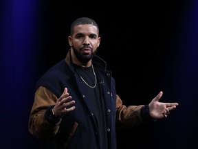 Recording artist Drake speaks about Apple Music during the Apple WWDC on June 8, 2015 in San Francisco, California. (Photo by Justin Sullivan/Getty Images)