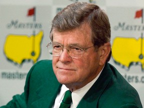 This April 10, 2002, file photo shows Hootie Johnson, then-chairman of the Augusta National Golf Club, during a news conference at the Augusta National Golf Club in Augusta, Ga. (AP Photo/Elise Amendola, File)
