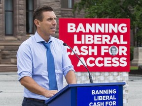 Ontario PC leader Patrick Brown addresses media in front of Queen's Park in Toronto, Ont. on Friday July 14, 2017. (Ernest Doroszuk/Toronto Sun)