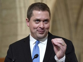 Conservative Party leader Andrew Scheer speaks to reporters during an end of session media availability on Parliament Hill in Ottawa on Wednesday, June 21, 2017. Opposition Conservative leader Andrew Scheer says he intends to reach out to the widow of the soldier who died in a firefight with Omar Khadr. (THE CANADIAN PRESS/Justin Tang)