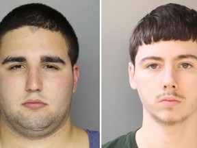 Cosmo DiNardo (left), of Bensalem, Pa., an admitted drug dealer with a history of mental illness who was charged Friday, July 14, 2017, with the killings of four Pennsylvania men who vanished a week ago. Stephen Kratz (right), of Pennsylvania, was also arrested and charged in three of the deaths.  (Bucks County District Attorney's Office via AP)
