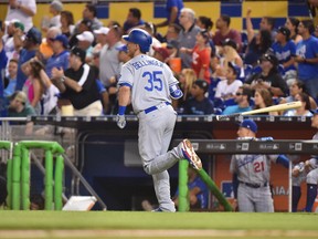 Cody Bellinger #35 of the Los Angeles Dodgers hits a home run in the third inning against the Miami Marlins at Marlins Park on July 15, 2017 in Miami, Florida. (Eric Espada/Getty Images)