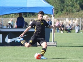 Jacob Gramenga winds up for a shot during soccer action. The midfielder was one of six new recruits set to join the team for next season. Supplied photo