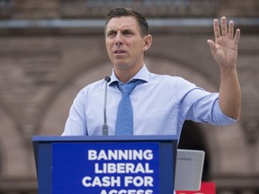 Ontario PC leader Patrick Brown addresses media in front of Queen's Park in Toronto, Ont. on Friday July 14, 2017. (Ernest Doroszuk/Toronto Sun)