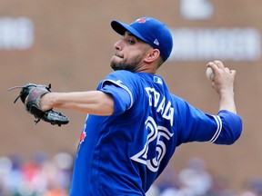 Marco Estrada of the Toronto Blue Jays pitches against the Detroit Tigers during the third inning at Comerica Park on July 16, 2017 in Detroit, (DUANE BURLESON/Getty Images)