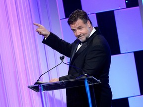Actor Russell Crowe speaks onstage at the 30th Annual American Cinematheque Awards Gala at The Beverly Hilton Hotel on October 14, 2016 in Beverly Hills, California. (Photo by Kevork Djansezian/Getty Images)