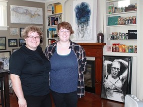Lisa Smith and Caitlyn McMillan, owners of Sarnia's Creativity Matters, stand among some of McMillan's most recent work. 
CARL HNATYSHYN/SARNIA THIS WEEK