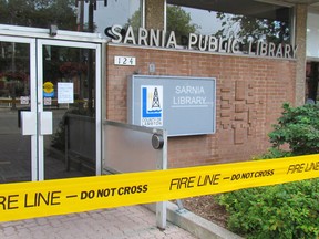 The Sarnia Public Library has been temporarily closed since a minor fire last week in the basement. City officials are working to determine when repairs and cleanup can be completed so the downtown building can reopen. (File photo/Sarnia Observer/Postmedia Network)