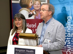 Kingston and the Islands MPP Sophie Kiwala with Kingston Health Sciences Centre president and CEO Dr. David Pichora during a funding announcement for all three Kingston hospitals at Hotel Dieu Hospital on Monday July 17 2017. Ian MacAlpine /The Whig-Standard/Postmedia Network