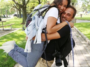 Ivo Tavares and his girlfriend, Sofia Alves, are on a year-long tour of North America, Mexico, Central and South America, and Asia to document love stories. The couple, who are travelling with their dog Duna, started their trip in Sudbury on Monday. John Lappa/Sudbury Star